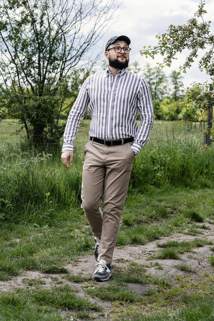 [PREORDER] Lniana koszula button down w brązowo-białe pasy Martin&Moore x Dandycore
