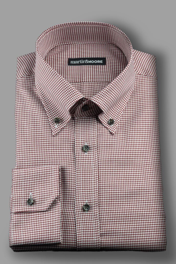 Męska bawełniana koszula OCBD w czerwoną pepitę