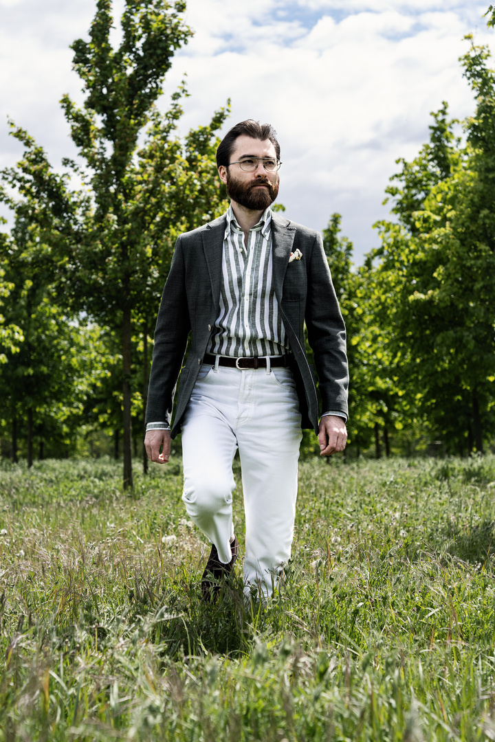 [PREORDER] Lniana koszula button down w oliwkowo-białe pasy Martin&Moore x Dandycore