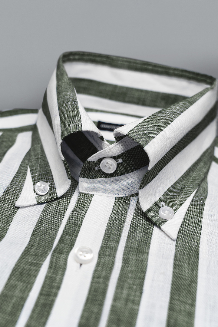 [PREORDER] Lniana koszula button down w oliwkowo-białe pasy Martin&Moore x Dandycore