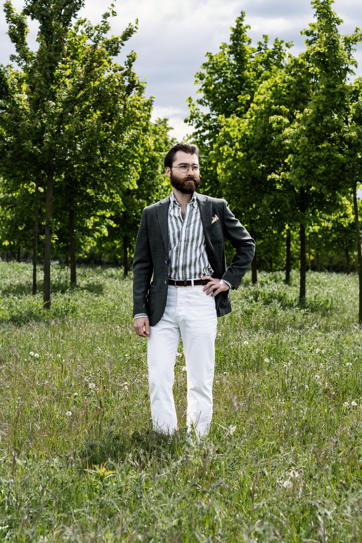 [PREORDER] Lniana koszula button down w oliwkowo-białe pasy Martin&Moore x Dandycore