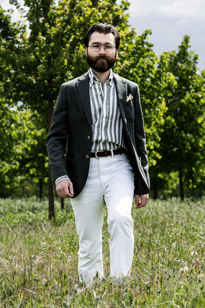 [PREORDER] Lniana koszula button down w oliwkowo-białe pasy Martin&Moore x Dandycore