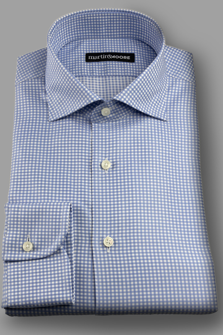 Męska Niebieska Koszula Twill w Kratkę Vichy