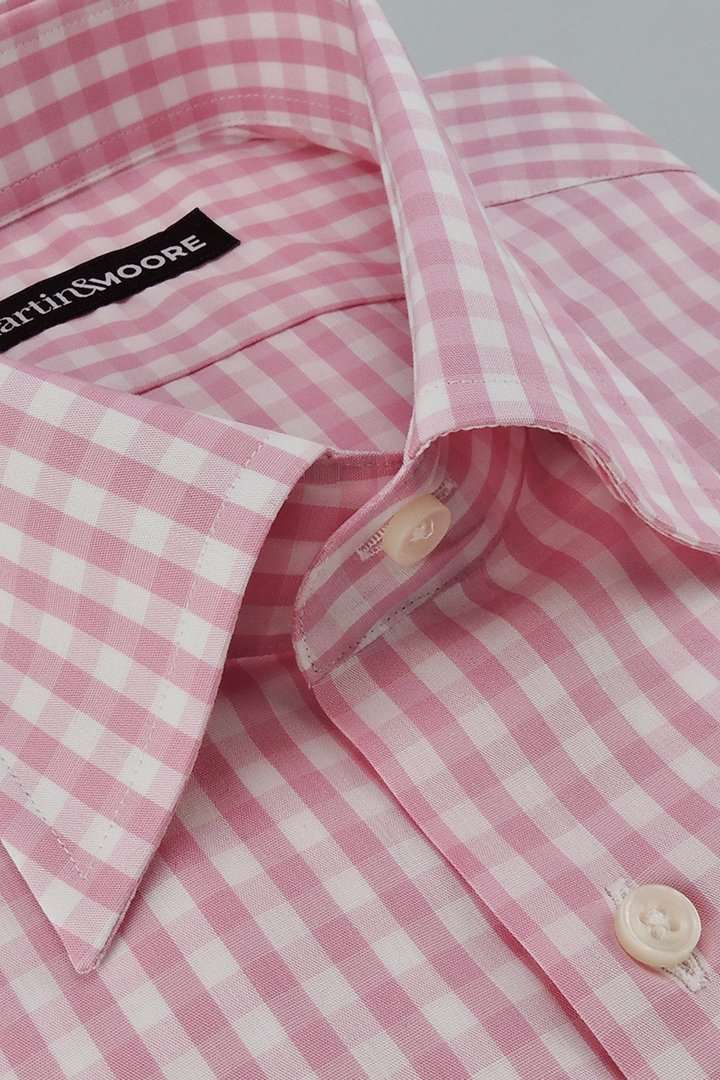 Bawełniana koszula w różową kratę o splocie poplin